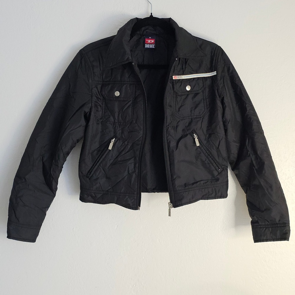 Diesel Women's Black Nylon Moto Bomber Zip Up Jacket M Streetwear Utility - Picture 5 of 15